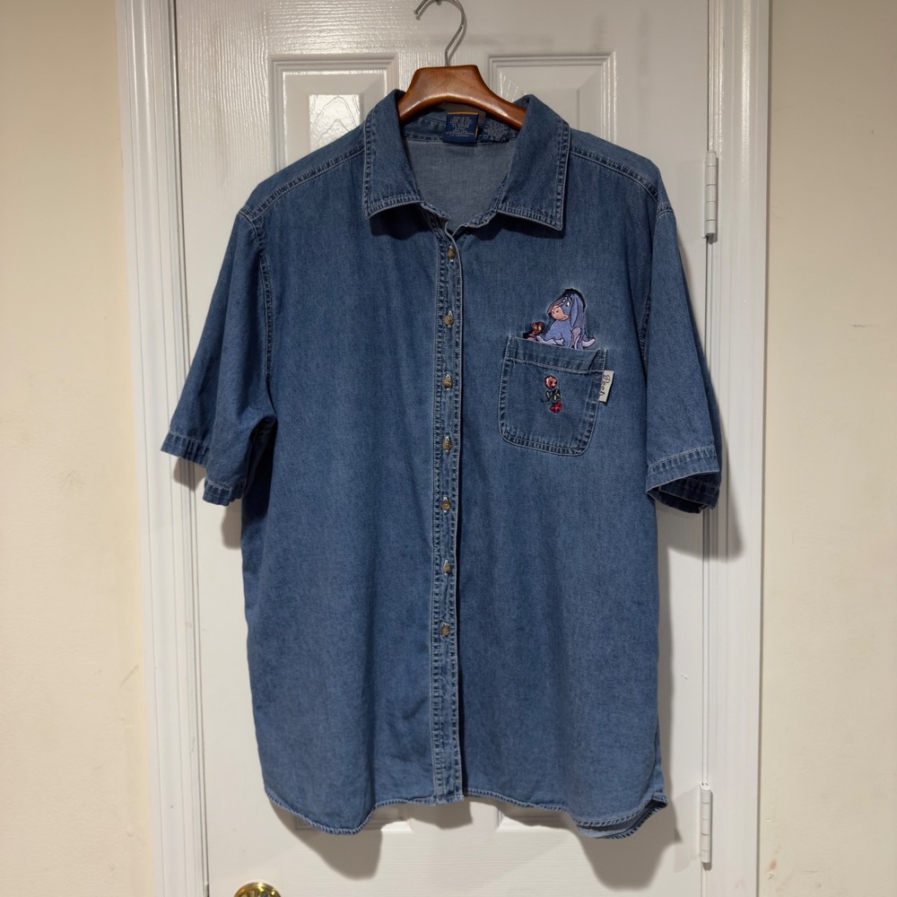Disney Pooh Eeyore Denim Button Front Shirt Women's 26W/28W Plus Size